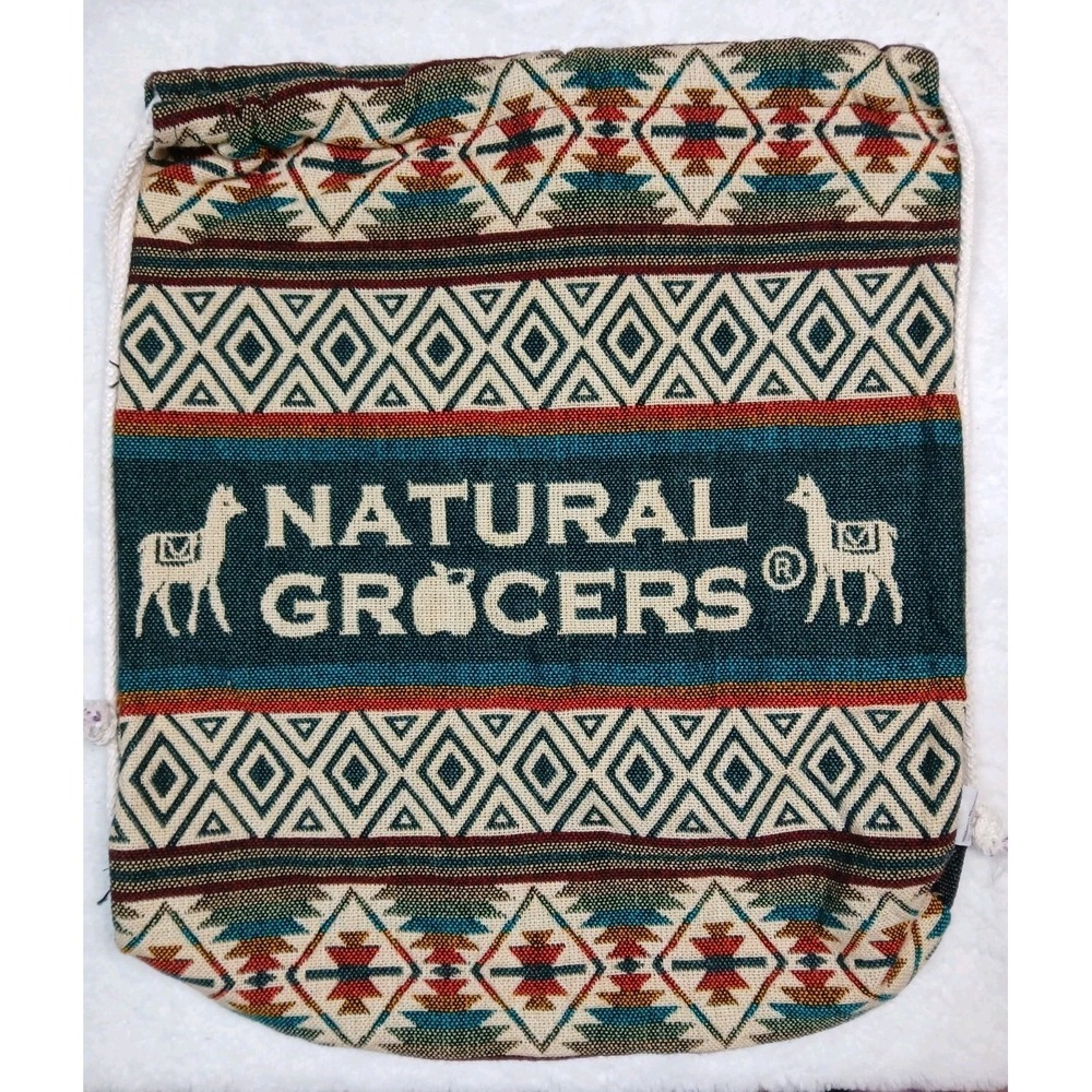 Natural Grocers Drawstring Bag Backpack Alpaca Southwestern Tribal Boho Hippie‎